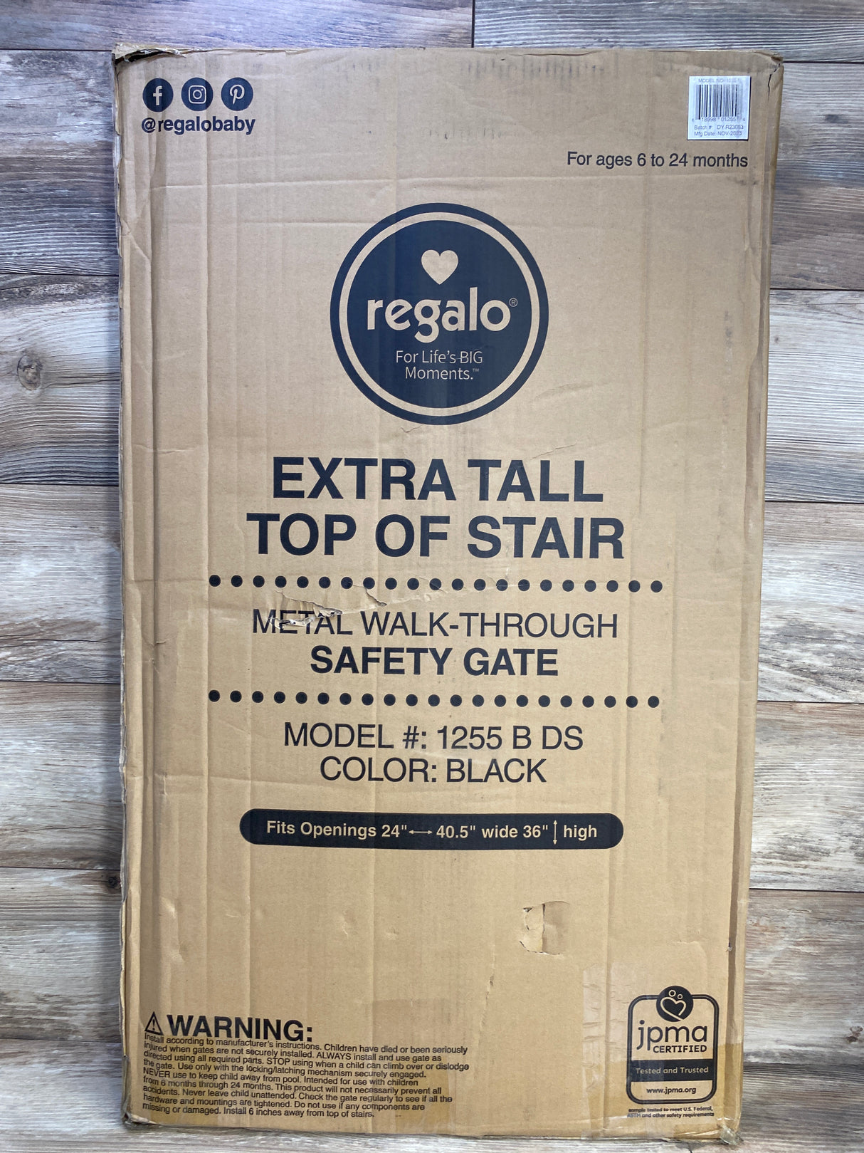 NEW Regalo Extra Tall Top of Stairs Gate, Black