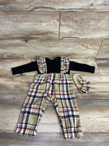 2pc Plaid Ruffled Romper & Head Band Set Black sz 6-12m