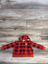 Little Me Buffalo Print Fox Flannel Full Zip hoodie Orange sz 24m
