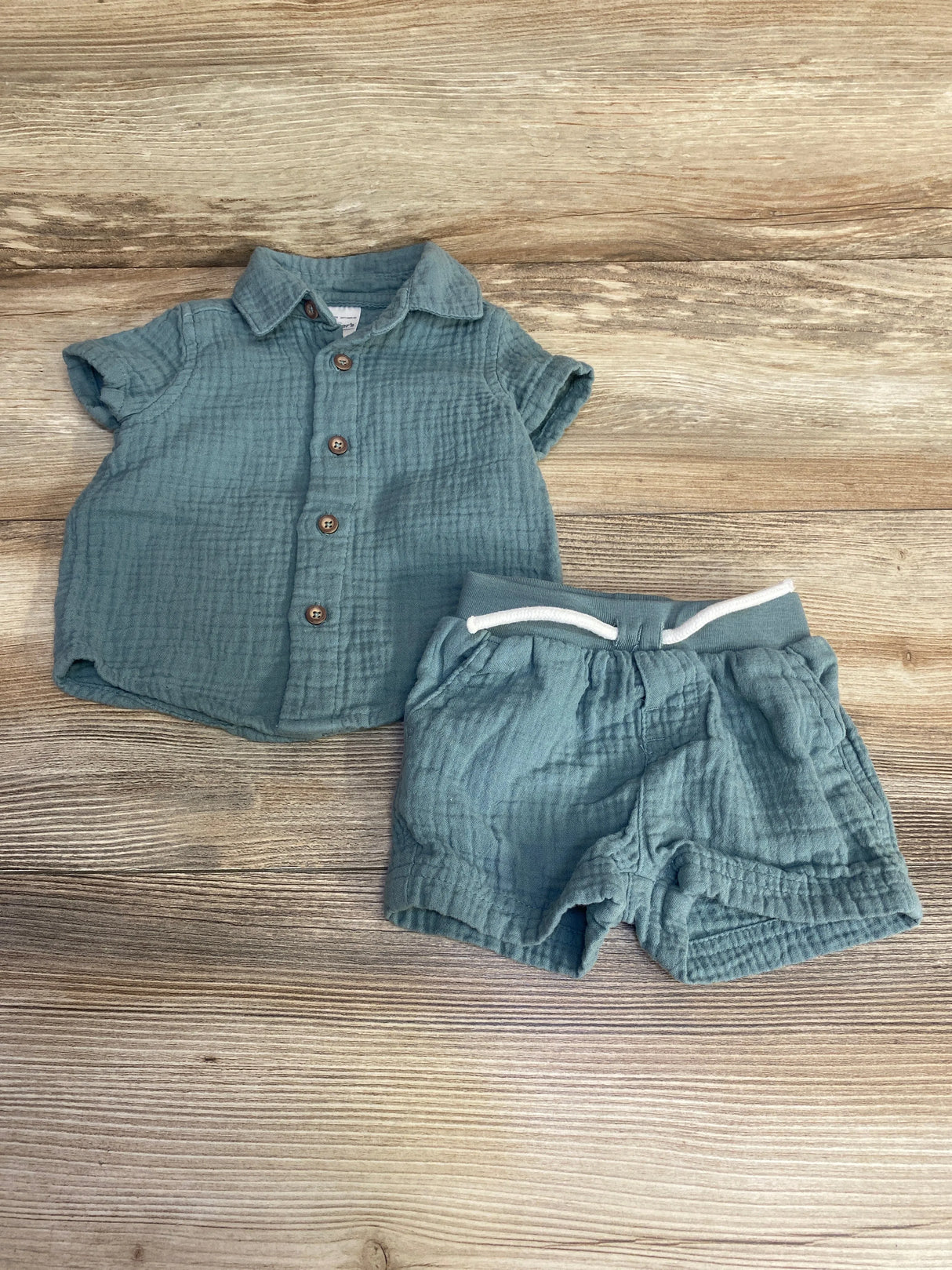 Just One You 2pc Button Up Shirt & Shorts Green sz 3m