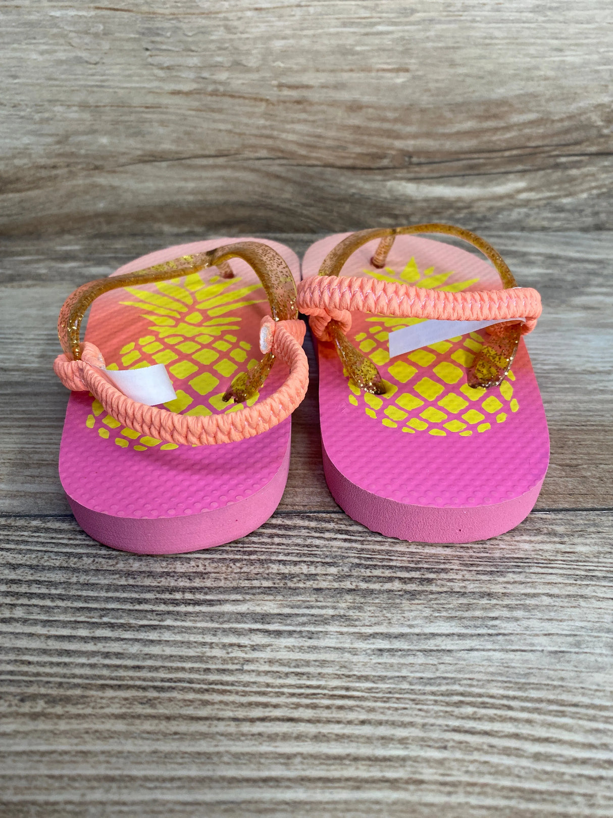 Children's Place Foil Pineapple Flip Flops sz 6/7c