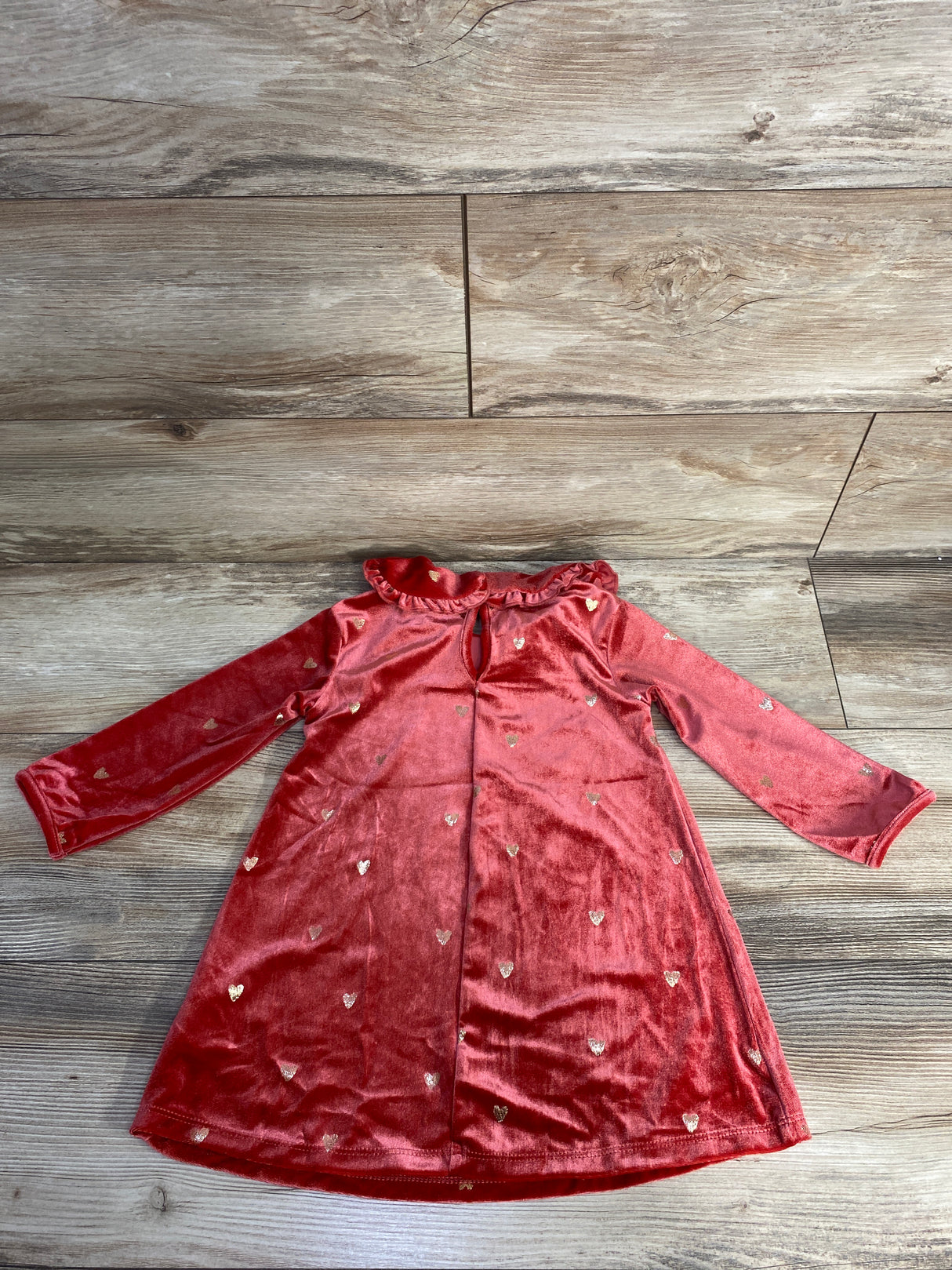 H&M Velvet Gold Heart Dress Red sz 2T