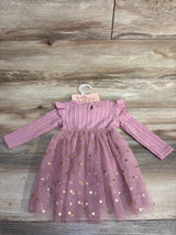 NEW Just Lizzy 2pc Cable Knit Tulle Bodysuit Dress & Headband Rose Gold sz 12m