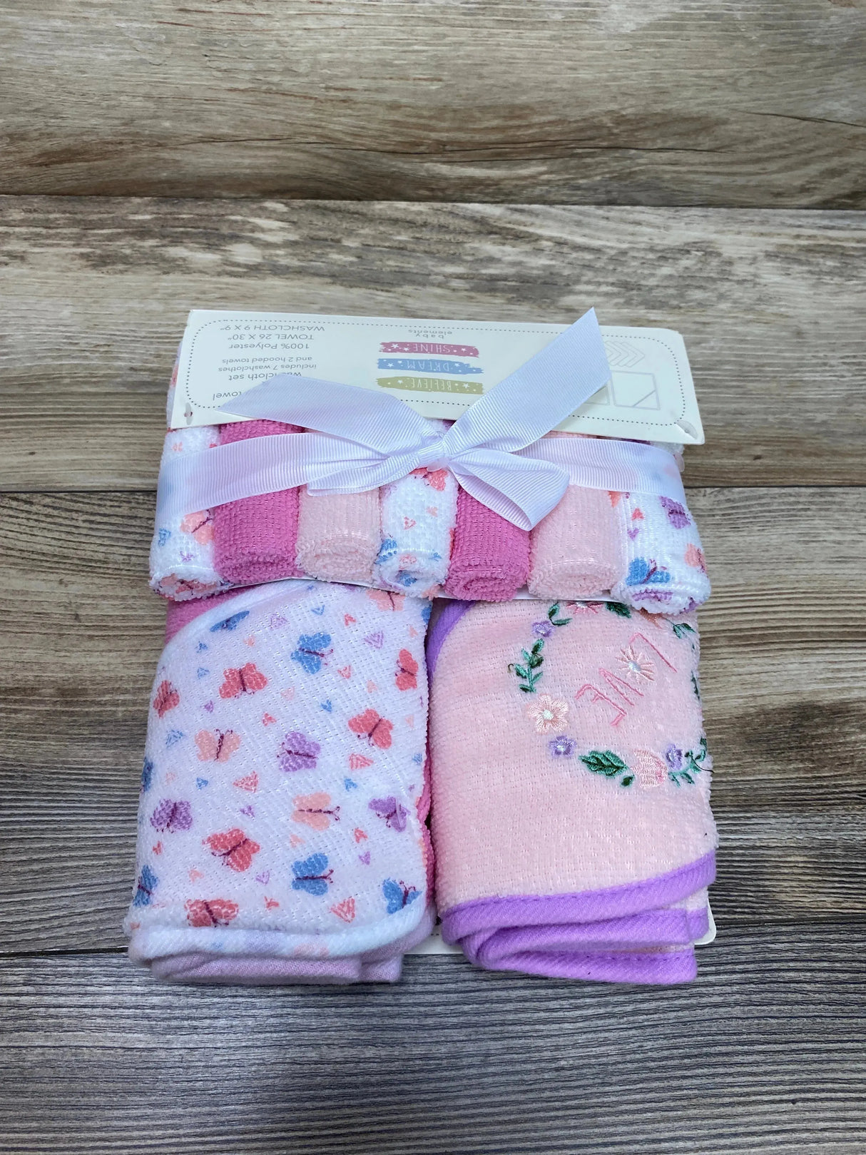 NEW Baby Elements 9Pc Hooded Towel & Washcloth Set Pink