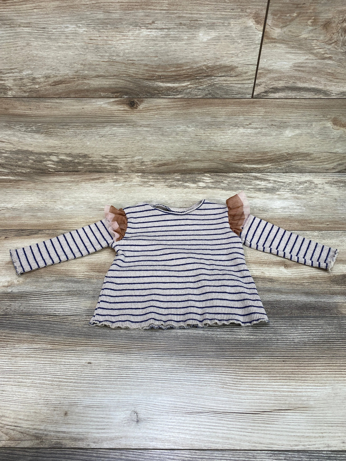 Zara Baby Ribbed Striped Shirt Beige sz 9-12m