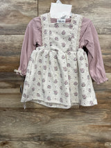 NEW Nicole Miller 2pc Floral Textured Bodysuit Dress & Bow Set Pink sz 18m