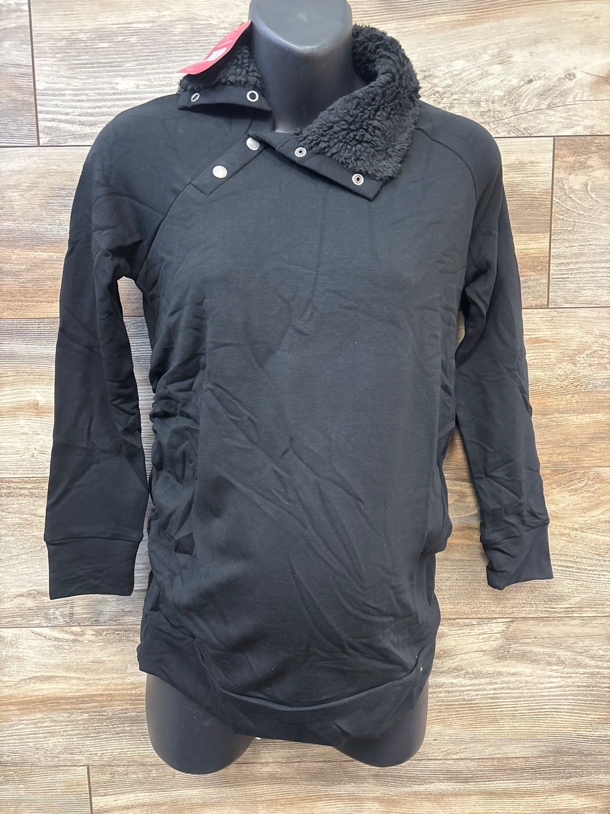 NEW Isabel Maternity Snap Sherpa Collar Sweatshirt Black sz XS