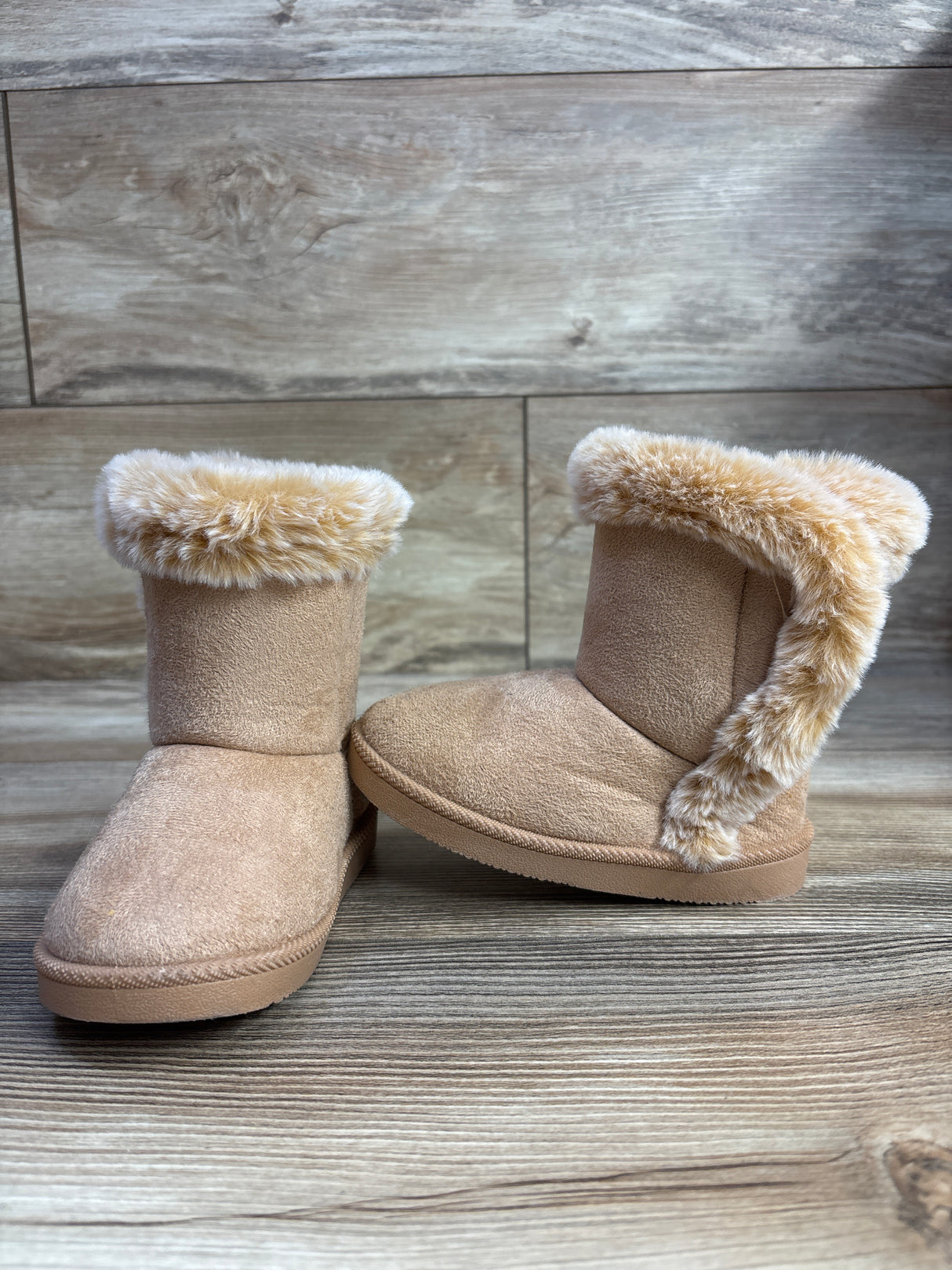 First Steps by Stepping Stone Faux Fur Boots, Tan sz 6c