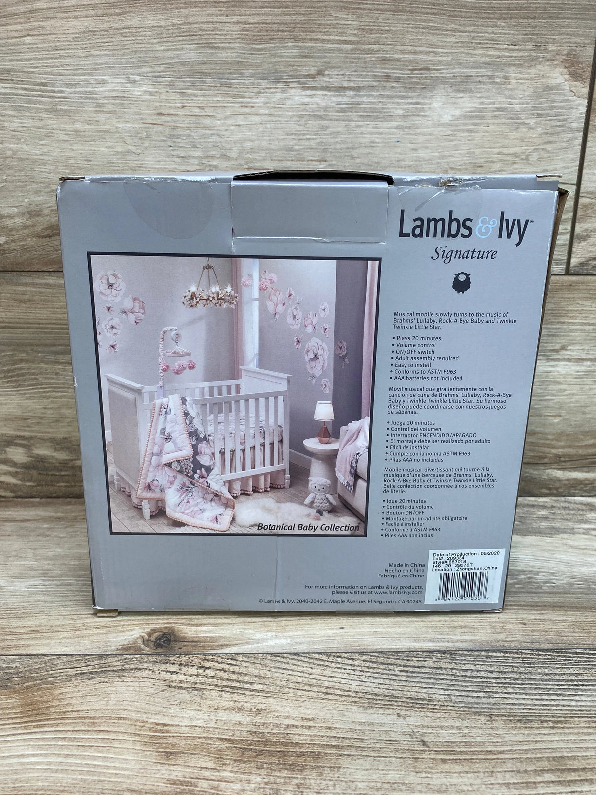 Lambs & Ivy Signature Botanical Baby Pink Floral Musical Baby Crib Mobile