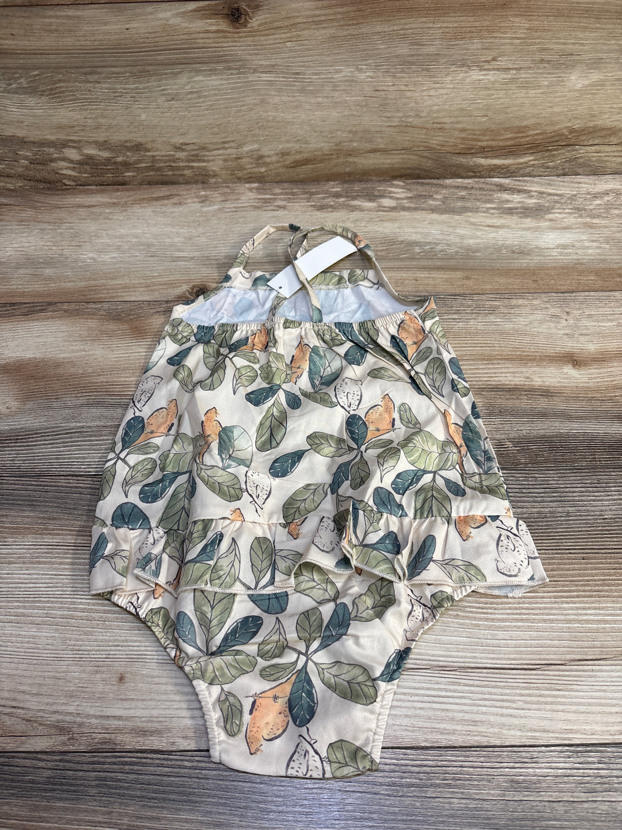 NEW Shein Leaf Print Skirted Bubble Romper Beige sz 18-24m