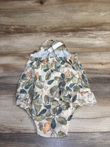 NEW Shein Leaf Print Skirted Bubble Romper Beige sz 18-24m