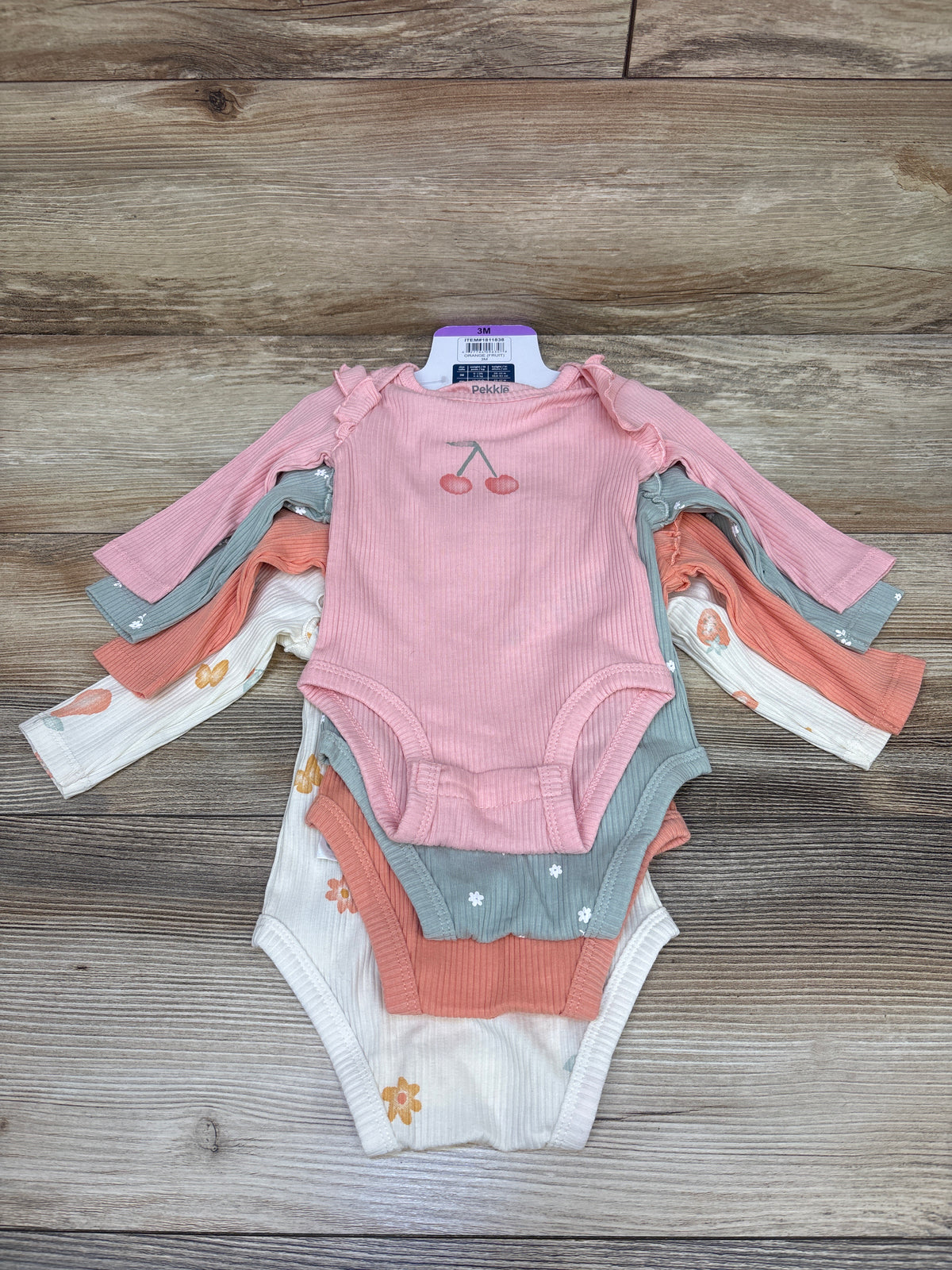 NEW Pekkle 4pk Long Sleeve Ribbed Bodysuits Pink sz 3m