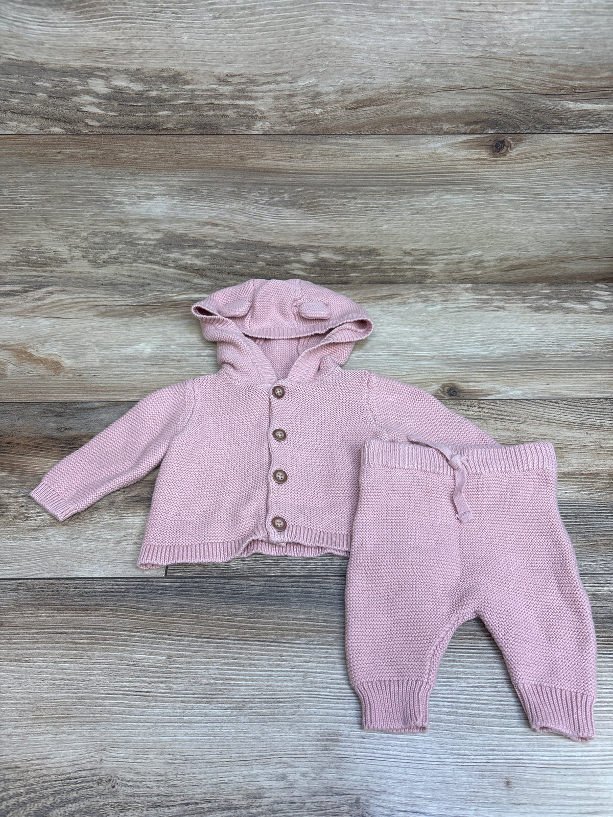 Just One You 2pc Knit Hooded Button-Up Cardigan & Pants Set Pink sz Newborn