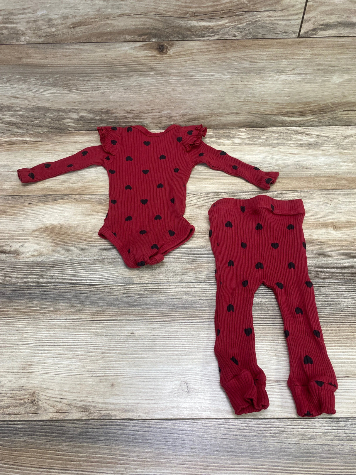 2pc Heart Print Ribbed Bodysuit & Pants Red sz 3-6m