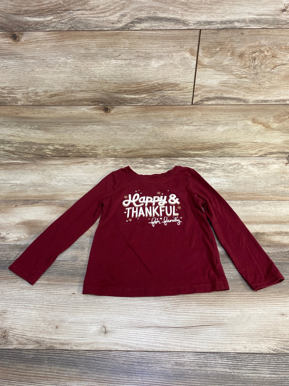 Cat & Jack Happy & Thankful Long Sleeve Shirt Burgundy sz 5T