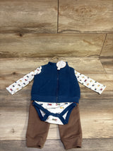 NEW Rugged Bear 3pc Quilted Vest, Bodysuit, & Pants Set Blue sz 6-9m