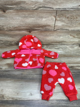 Old Navy 2pc Sherpa Heart Print Hoodie & Joggers Red sz 0-3m