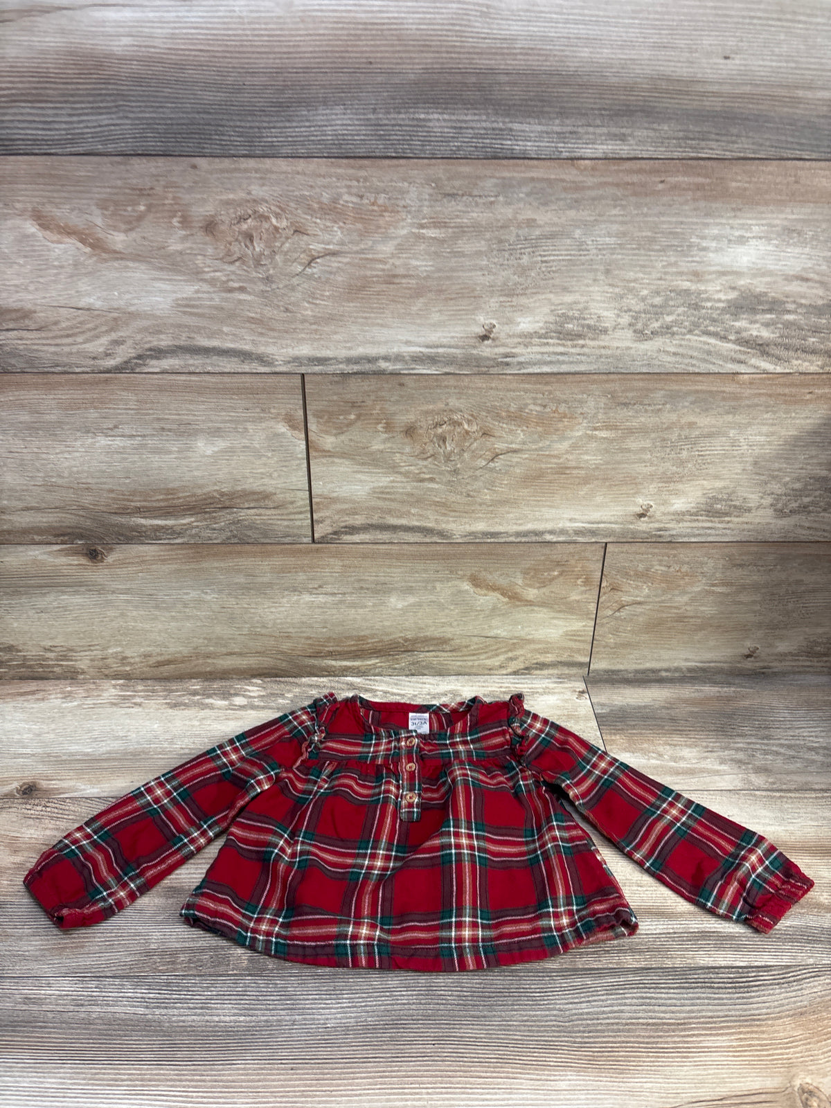 Carter's Plaid Long Sleeve Henley Flannel Shirt Red sz 3T