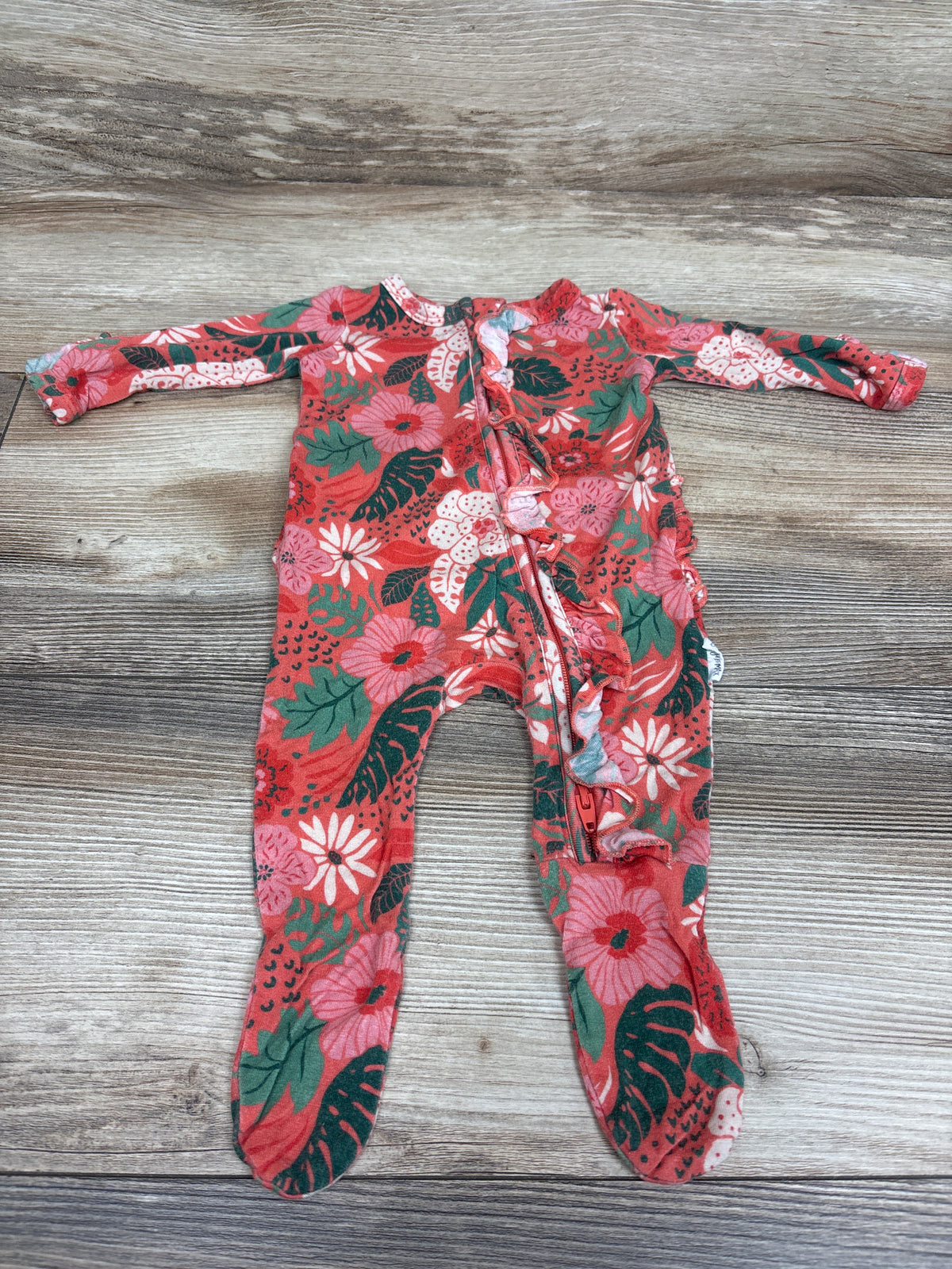 Gigi & Max Bamboo Ruffle Floral Sleeper Red sz Newborn