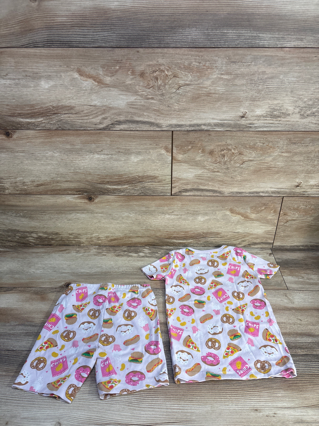 Janie & Jack 2pc Good Night Short Pajama Set in Snack Favorites Pink sz 4T