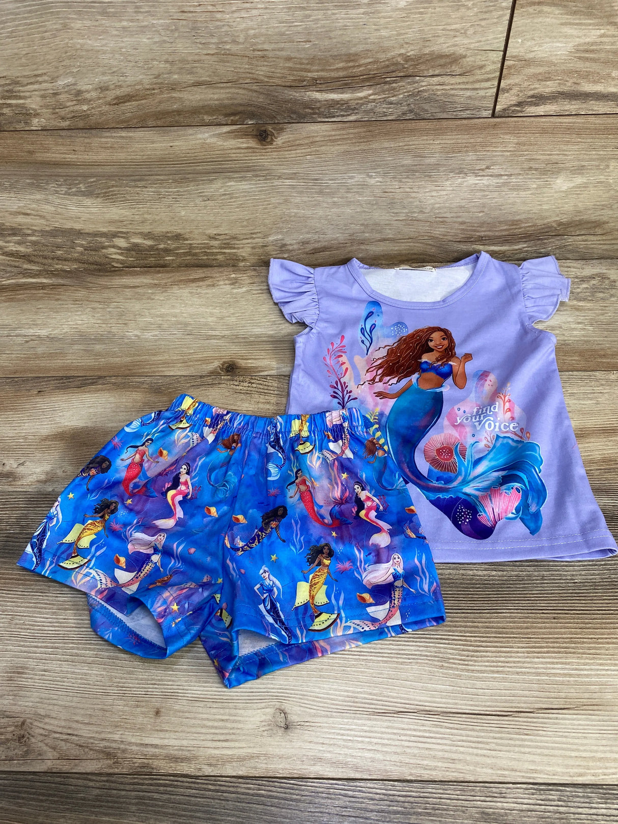 NEW Ling Qi Shi Zi 2pc The Little Mermaid Top & Shorts Purple sz 2T