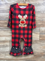 Buffalo Plaid Red Nose Reindeer Coverall Red sz 12-18m