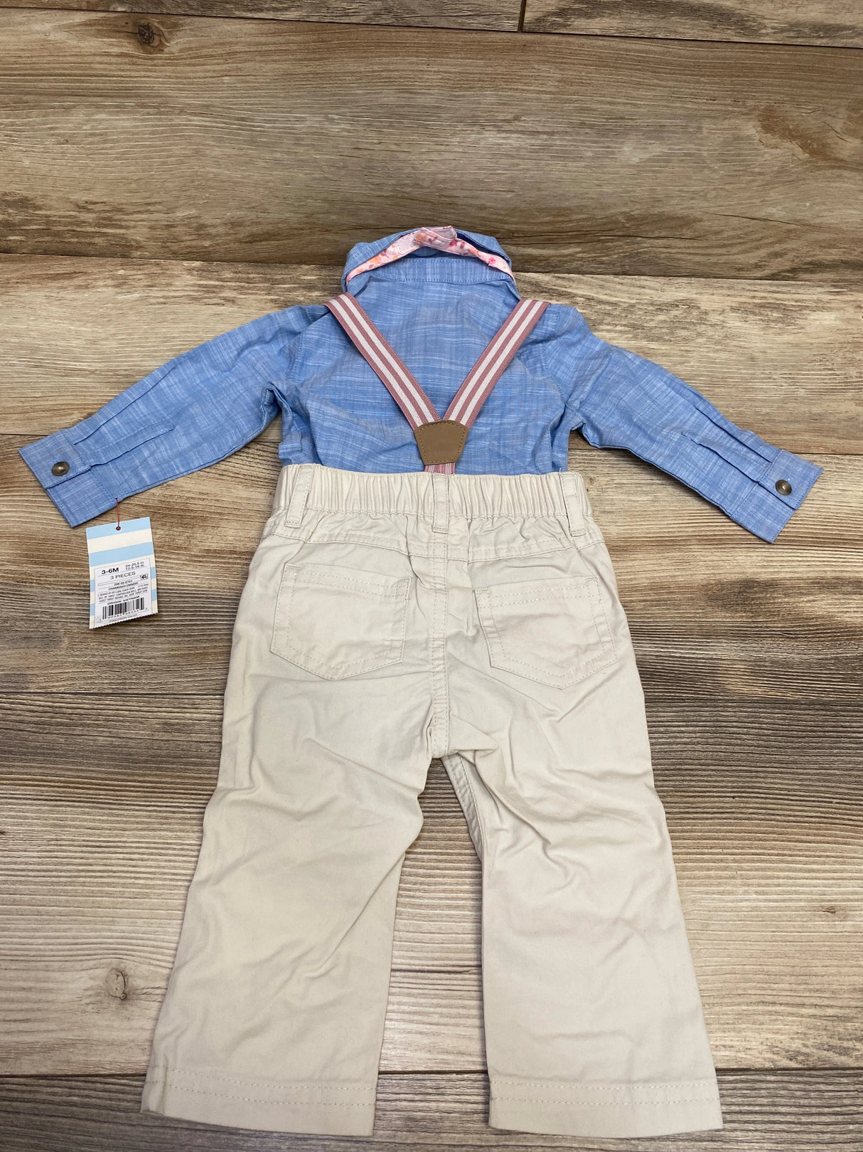 NEW Cat & Jack 4pc Chambray Suspender Set Blue sz 3-6m