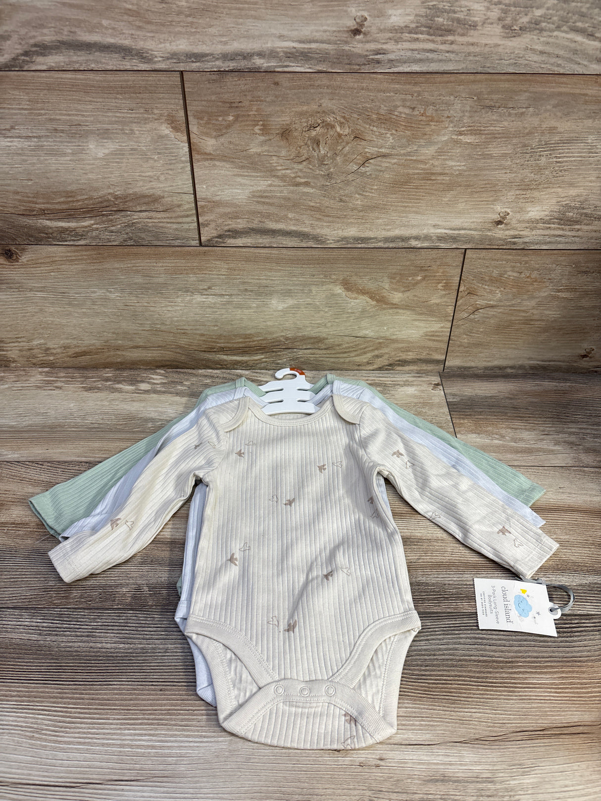 NEW Cloud Island 3pk Long Sleeve Bodysuits Green sz 6-9m