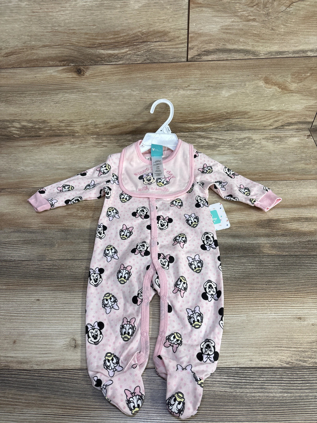 NEW Disney Minnie Mouse & Daisy Duck 2pc Coverall & Bib Pink sz 3/6m