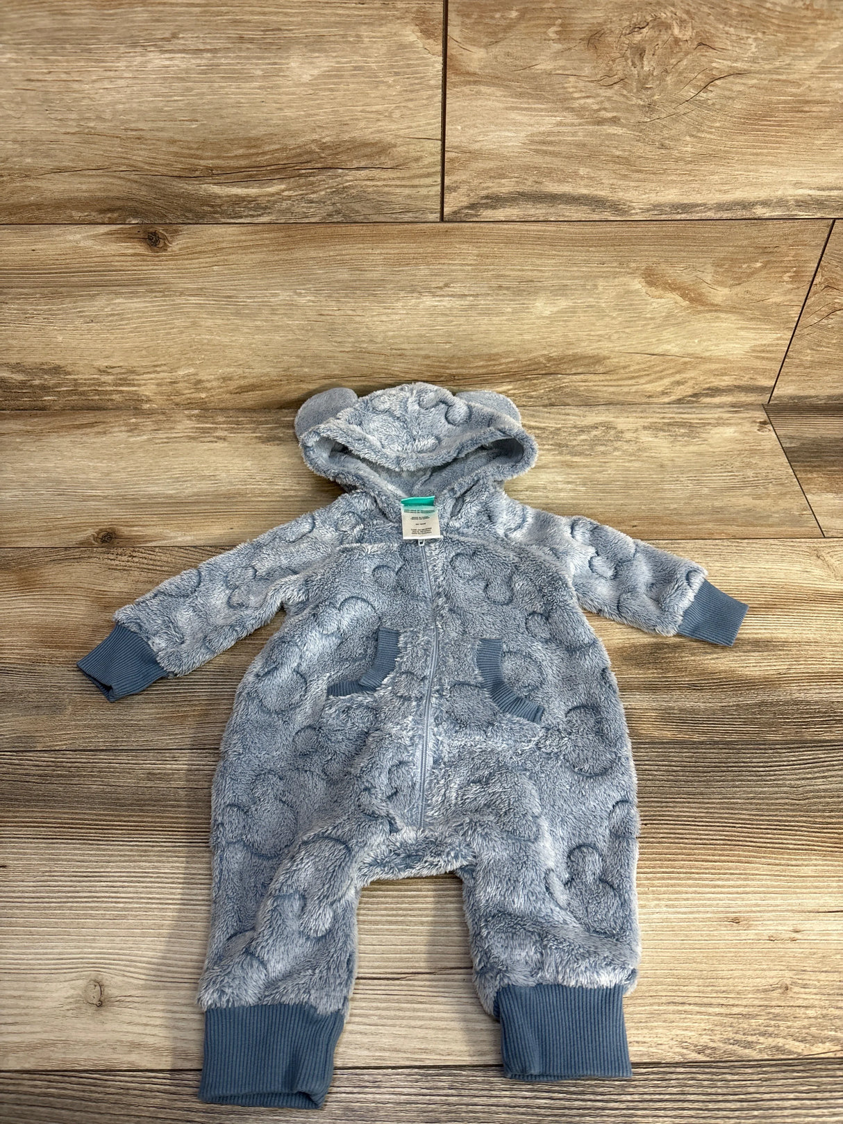 Disney Baby Mickey Mouse Plush Hooded Coverall Blue sz 0-3m