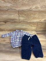 Just One You 2pc Flannel Bodysuit & Corduroy Pants Blue sz 6m