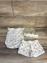Willow + Whimsy 3pc Floral Henley Bodysuit, Shorts, & Headband Set White sz 12m