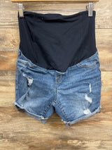 Isabel Maternity Cross Over Distressed Denim Shorts Blue sz Small