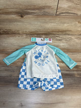 Disney Baby Mickey Mouse 2-piece swimsuit set with UPF 50+ protection, blue check shorts, 6M size