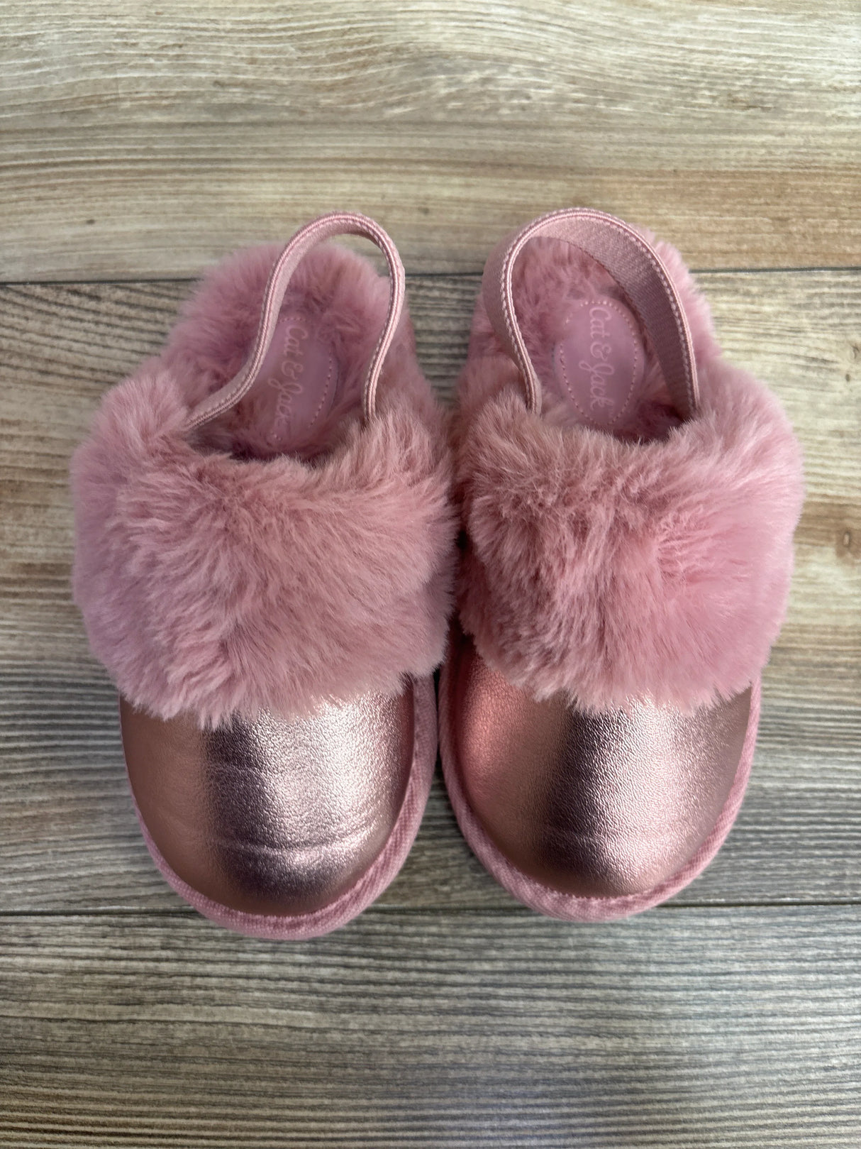 Cat & Jack Faux Fur Slippers Pink sz 9/10c