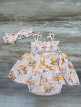 Milkberry 2pc Bamboo Smocked Bodysuit Dress & Headband Set Peach sz 0-3m