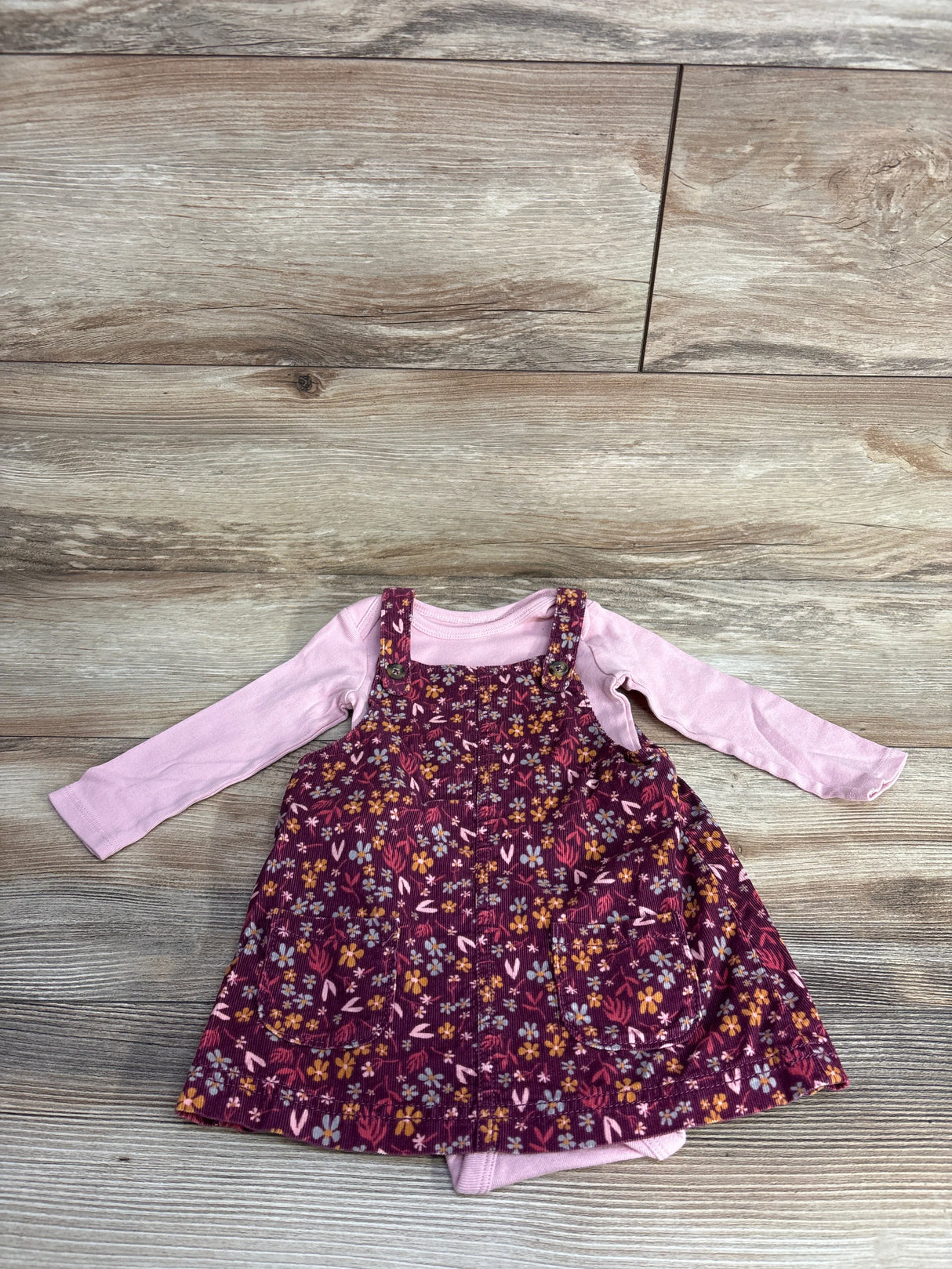 Just One You 2pc Floral Bodysuit & Cord Jumper Pink sz 9m