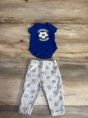 Baby boy soccer outfit, blue 'Future Baller' bodysuit and gray soccer print pants