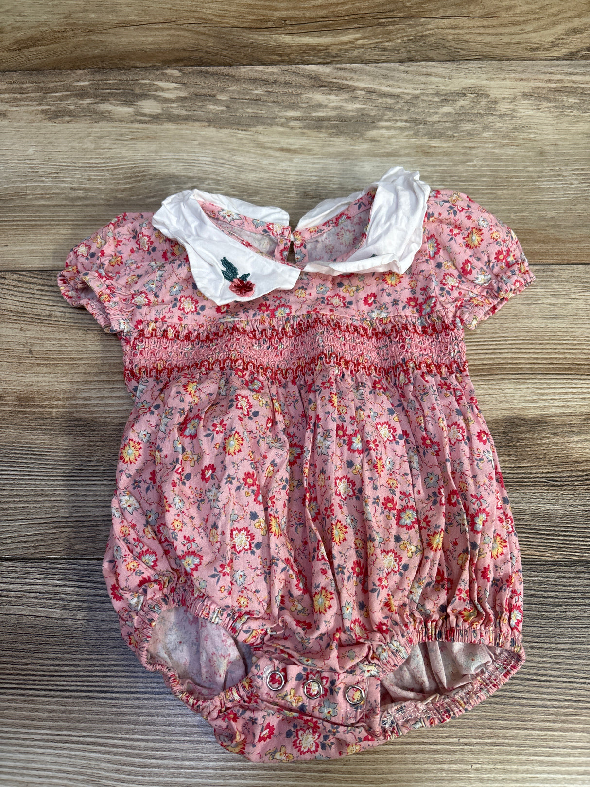 Floral Smocked Collar Bubble Romper Pink sz 0-3m