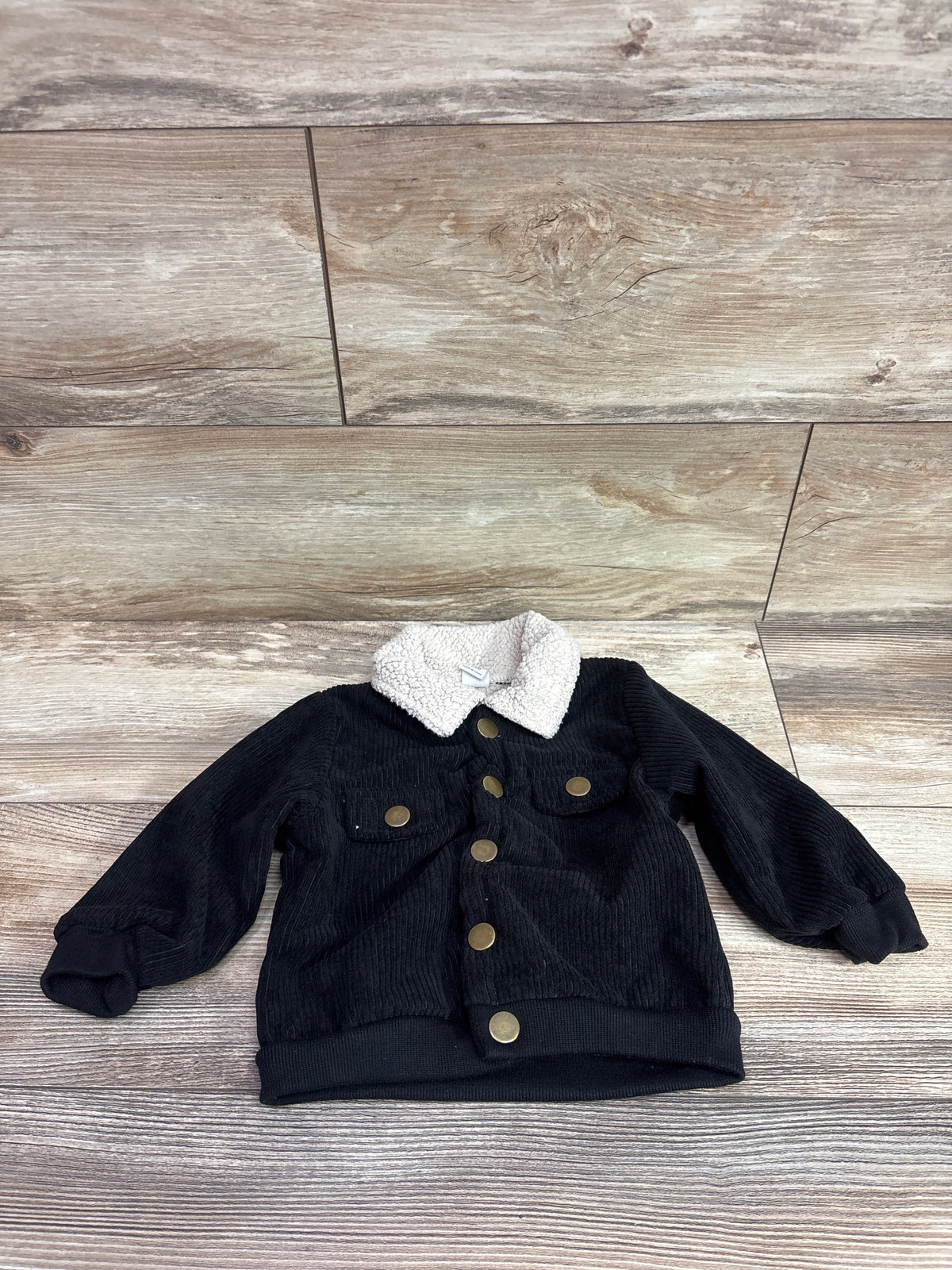 Shein Corduroy Sherpa Lined Button-Up Jacket Black sz 9-12m