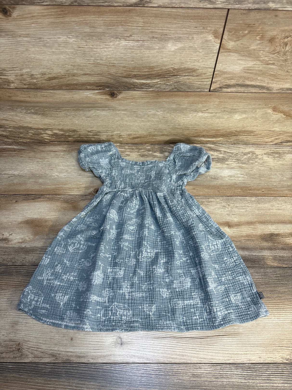 Modern Moments Smocked Muslin Puff Sleeve Dress Blue sz 3T