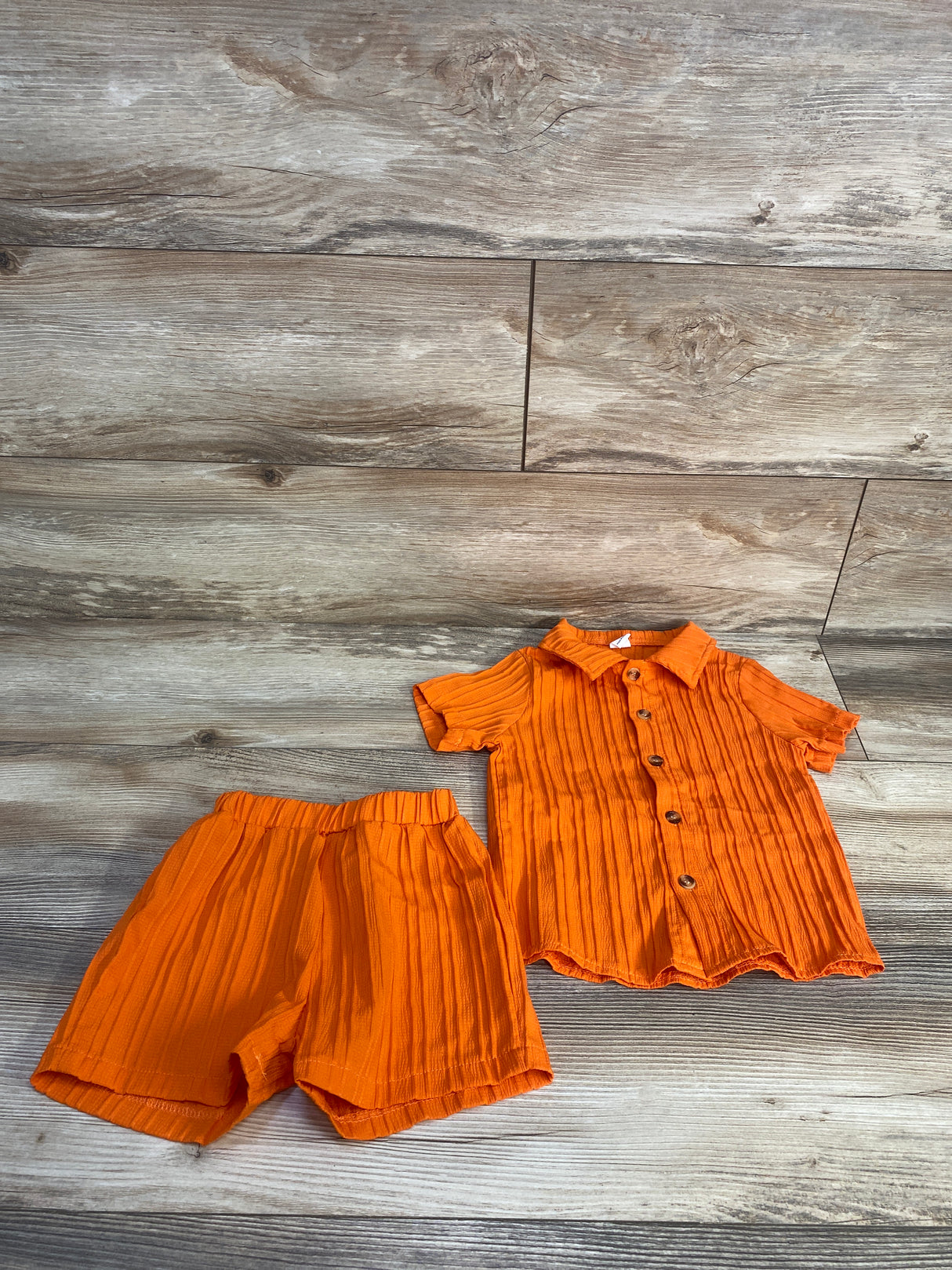 Shein 2pc Button Up Shirt & Shorts Orange sz 4T