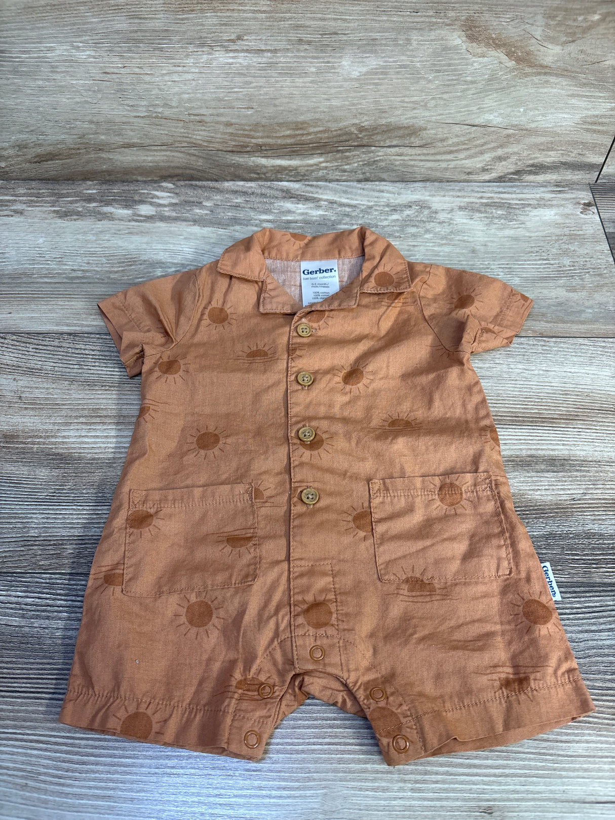 Gerber Sun Print Polo Romper Orange sz 0-3m
