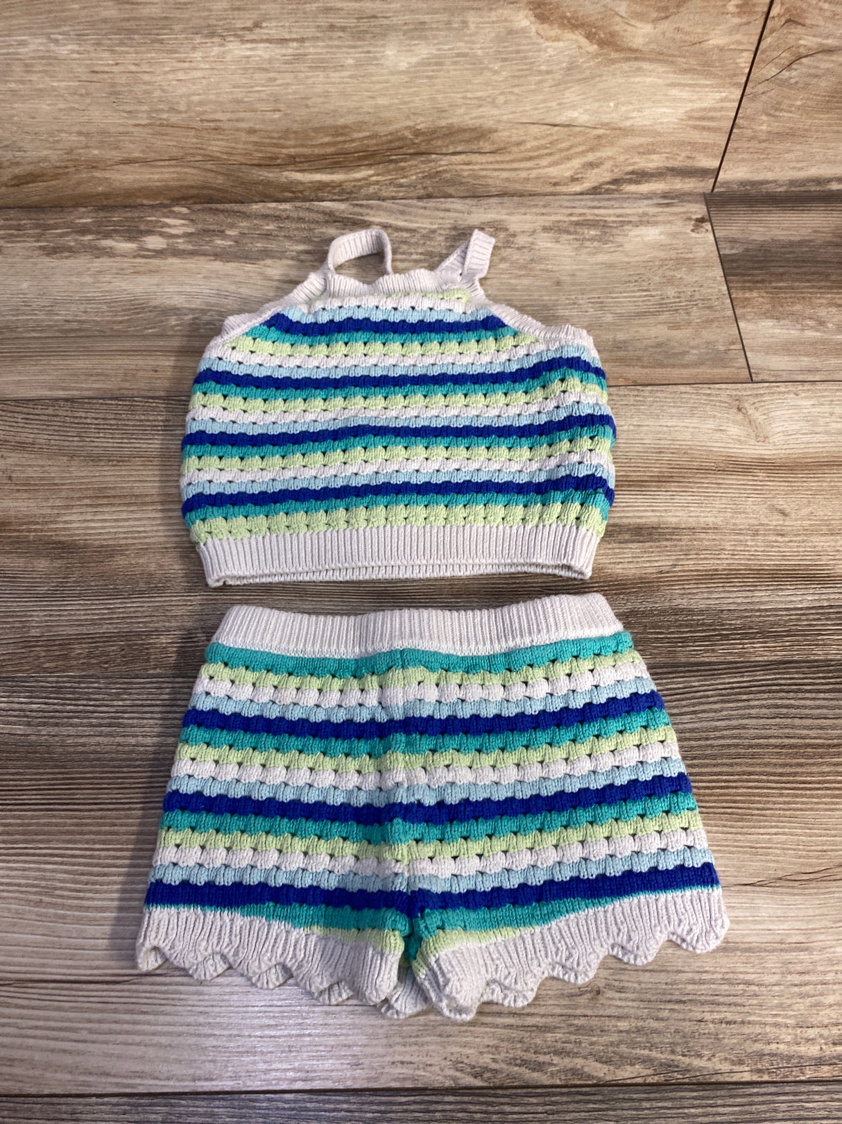 Old Navy 2pc Striped Crochet-Knit Tank Top & Shorts Set White sz 18-24m