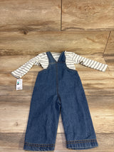 NEW Child of Mine 2pc Ribbed Shirt & Denim Overalls Set White sz 12m