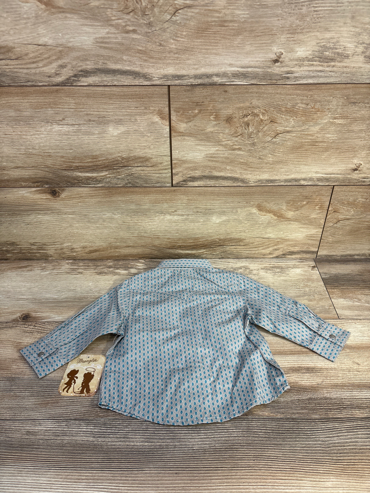 NEW Wrangler Baby Boy Long Sleeve Shirt Blue/Grey sz 6-9m