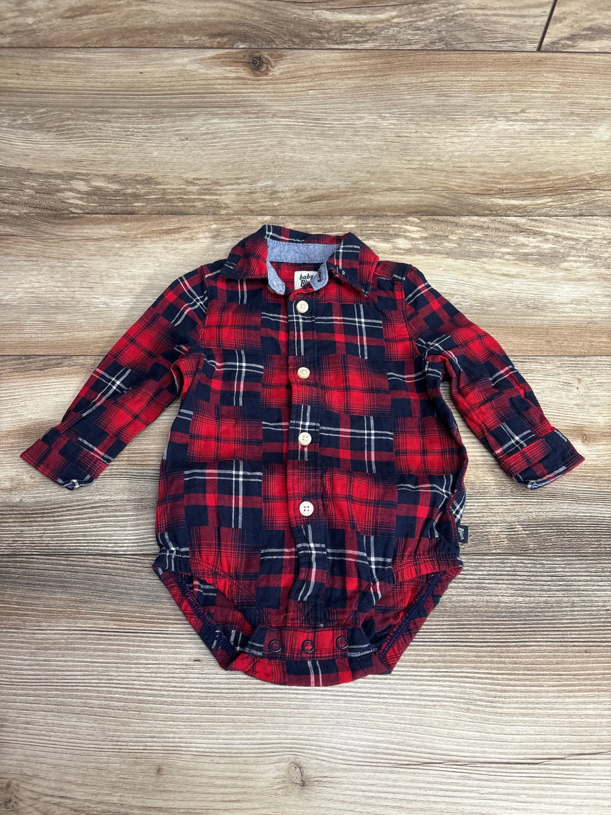 OshKosh Plaid Button Up Flannel Bubble Romper Red sz 9m