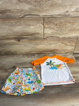 Feloton 2pc Dinosaur Rash Guard & Swim Trunks Orange sz 12m