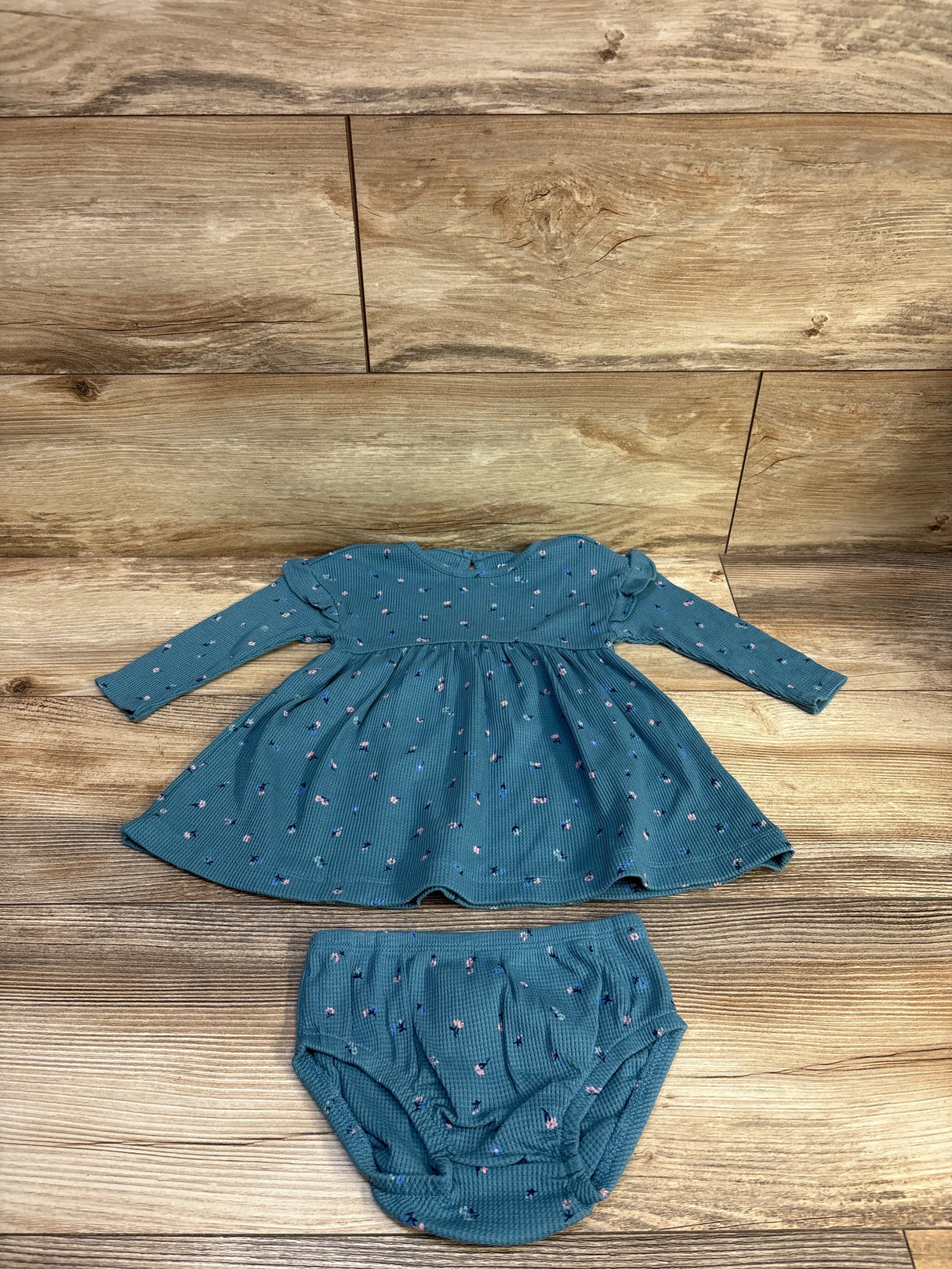Carter's 2pc Floral Waffle Knit Dress & Bloomers Set Teal sz 9m