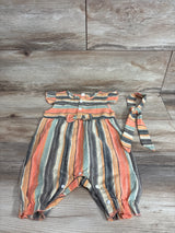 2pc Striped Romper & Headband Set Orange sz 12m